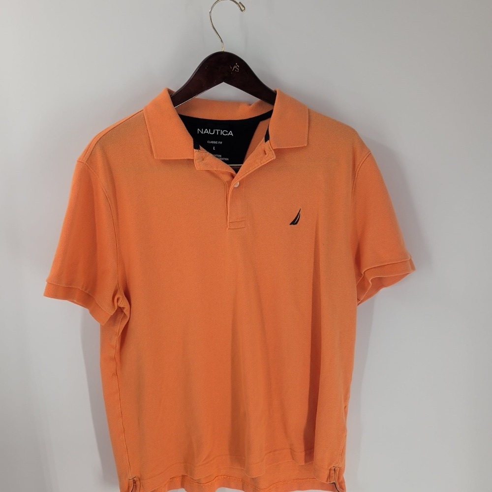 Vintage Nautica Classic Fit High-Low Hem Outdoor Golf Polo Shirt Orange Size L